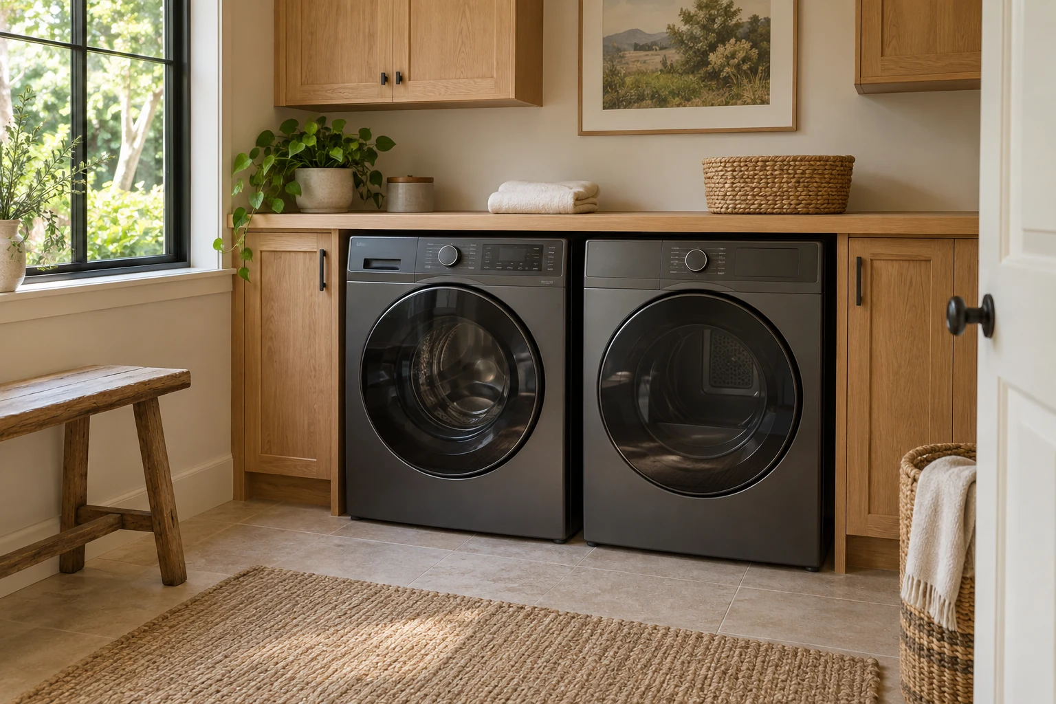 Illustrative home laundry room with a washer and dryer